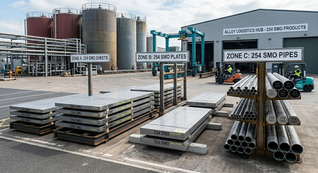 254 SMO sheets plates and pipes arranged by product